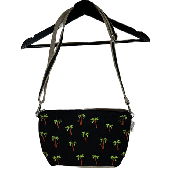 Sun N Sand Handbags - Sun N Sand Black Canvas purse Embroidered Palm Trees Adjustable Crossbody Strap